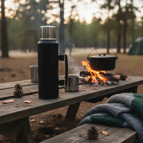 Termo Camping Acero Inoxidable Asa Abatible 1,5 Lts Negro