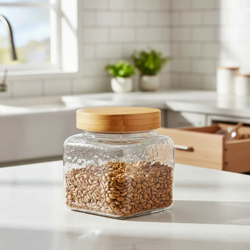 Frasco Vidrio Organizador Cocina Tapa Bambú Hermética 1100ml