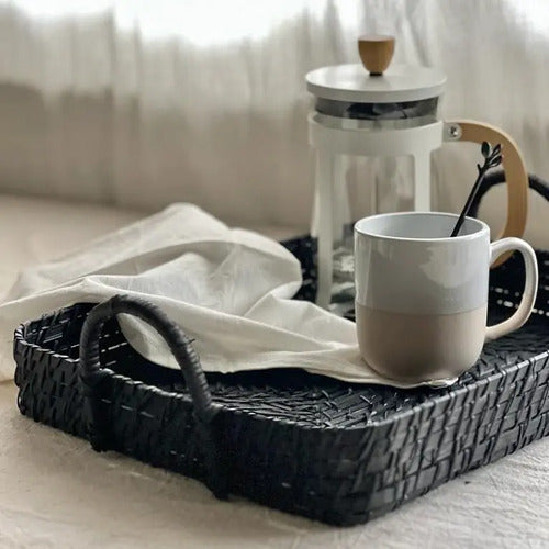 Bandeja Rectangular Fibra Bamboo Y Rattan. Trendy Corner Negro