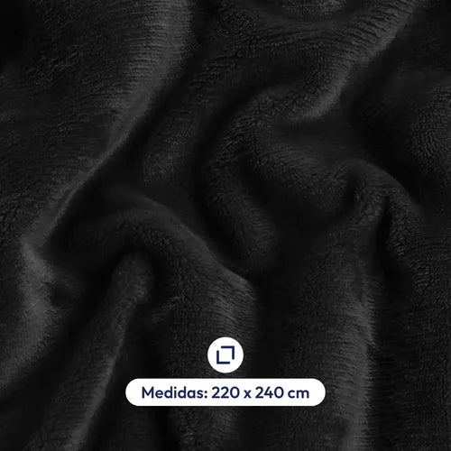 Frazada Flannel 2 Plazas Y Media Extrasuave Gruesa Liso 1.2 Kg Negro