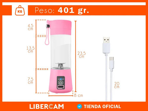 Mini Licuadora Portatil Autolimpiante Recargable Usb 4 Hojas Rosa · 19276 · foto 03