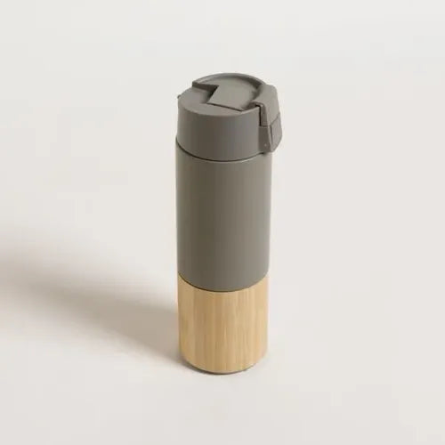 Botella Acero Térmica Visón Tapa Bamboo Botón 400ml Verde Musgo