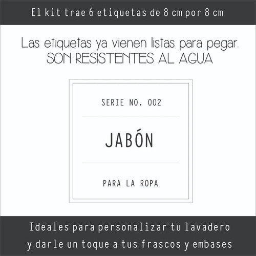 Kit Etiquetas Lavadero Frascos- 6 Uni 8x8 Cm - Deco Laundry