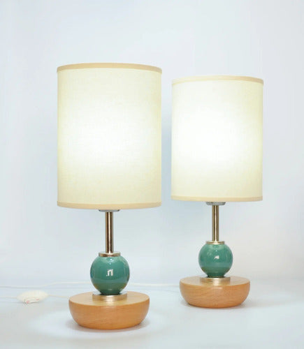 Veladores Sehizo Luz Mónaco Verde X2 Madera Caldén Lino
