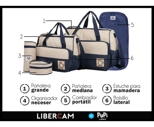 Bolso Maternal Set 5 Piezas Azul Oscuro Puntos · 16606 · foto 03