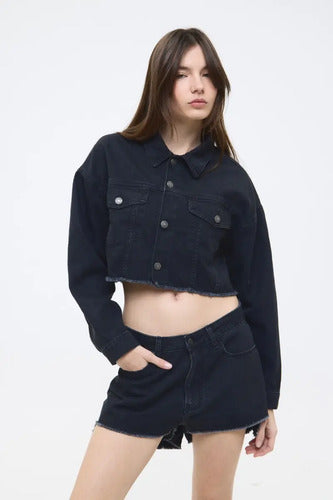 Short Jean Square Cher Mix De Mujer Algodón Negro 24