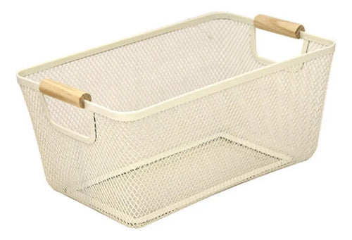 Canasto Metalico Cajon Organizador Multiuso Manija Bambu