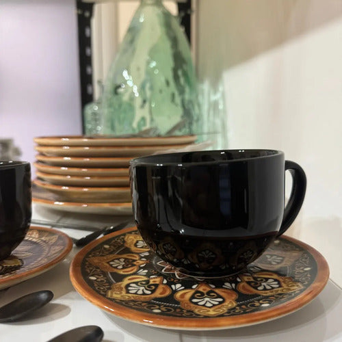 Set X6 Taza Té Plato Cerámica Estampa Mandala 260ml Taza