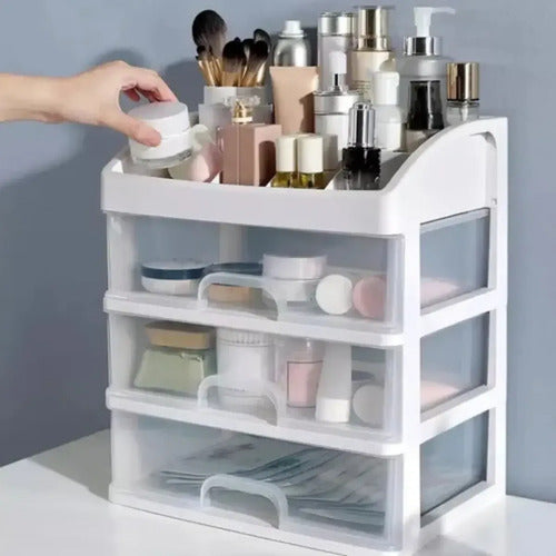 Organizador De Maquillaje Cosméticos Para Tocador 3 Cajones Blanco