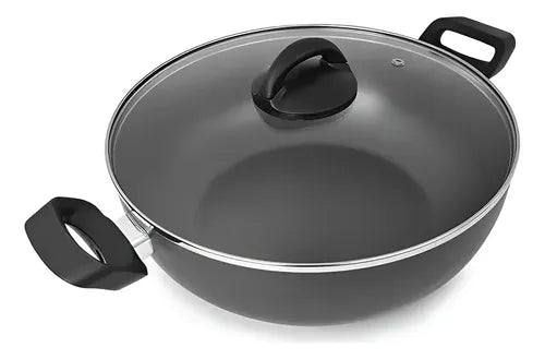 Wok Con Tapa Y Manijas Brinox Maple Plata Gris