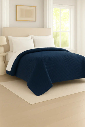 Colcha Cubrecamas Cover Liso Eco 1 1/2 Azul Y Blan
