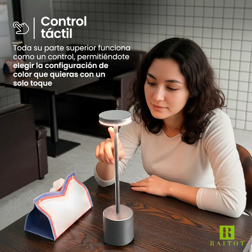 Lampara Velador Led Recargable Usb Tactil Mesa Estructura Plateado Pantalla · 18946 · foto 03