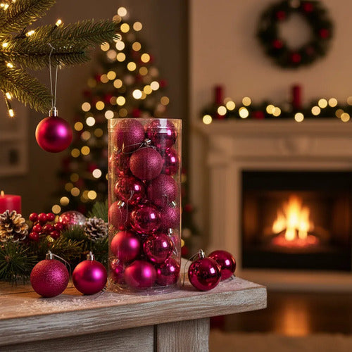 Bolas Navideñas 6cm 24p Fucsia
