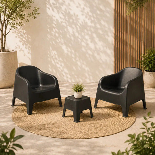 Sillon Plastico Skarpo Exterior Jardin Apilable X2 + Mesa Ratona Sunset Color Negro Gardenlife