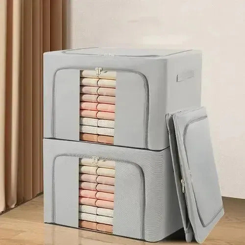 Caja Canasto Organizador Xl Con Cierre Organización Frazada Acolchado Beige Craco