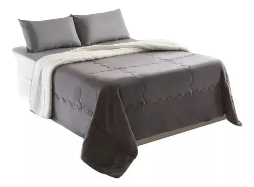Frazada Corderito King Gris Oscuro Reversible 260x280 Cm