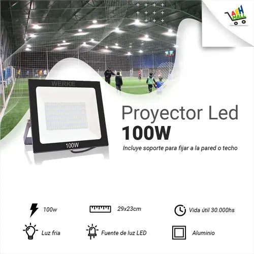 Reflector Led 100w Werke Ip66 Exterior Montable Luz Blanco
