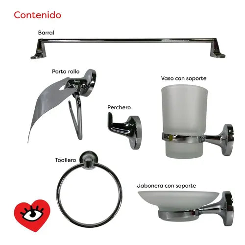 Kit Accesorios Baño 6 Piezas Esquinero Plateado