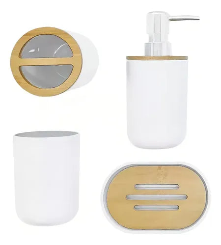 Set De Baño Blanco Master Sale Bambu X 6 Piezas Plástico Y Bambú