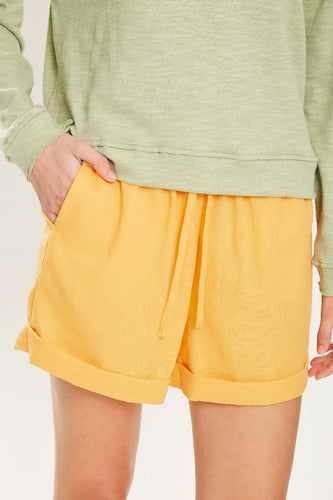 Short Tiro Alto De Lino Elastano Koxis Mujer Ray Flower S