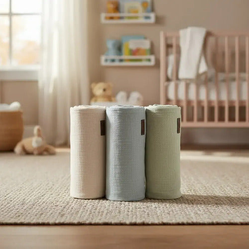 Kit x3 Muselinas de Gasa 100% Algodón para Bebé Blanco Gris Perla y Celeste · 17516 · foto 04