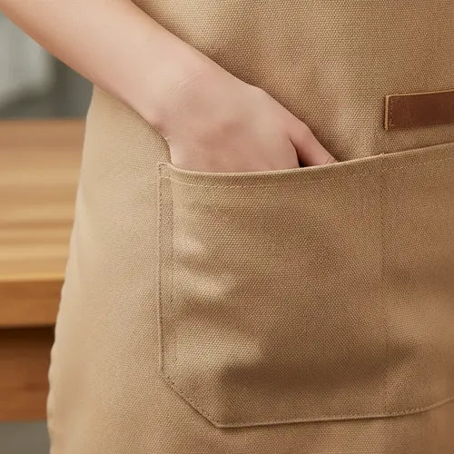 Delantal Maderero Deco Cruzado Gabardina Camel Cruzado
