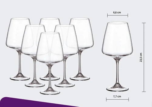 Copas Vino Crystal Bohemia Corvus Degustación 570ml Set X 6