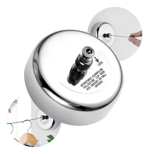 Tender Tendedero Retractil Ropa Acero Inox Soga Extensible Color Plateado
