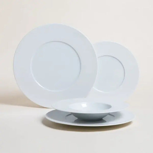 Plato Playo De Porcelana Mishka Douz, Redondo Y Blanco, De 29 Cm Liso