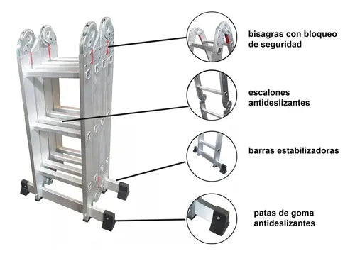 Escalera De Aluminio Articulada 12 Escalones Antideslizante Multiproposito Ajustable Portatil Calidad Durabilidad Resistente Todo Tipo De Trabajo Reforzada Firme Liviana Transportable Funcional