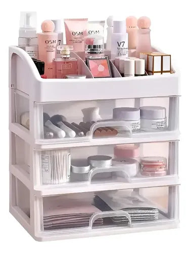 Organizador De Maquillaje Cosméticos Para Tocador 3 Cajones Blanco