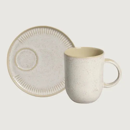 Mugs/tazas Con Plato X4 Cerámica Gres Esmaltada 330ml