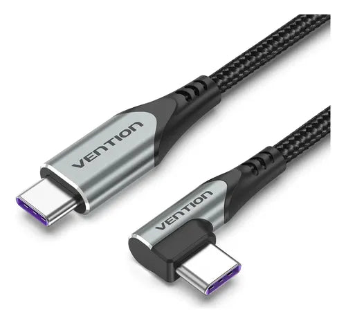 Cable Usb C Vention - Usb Tipo C A Codo 90 En L - Carga Rapida 5a - 1.50 Metros - Aluminio Y Trenzado - Cargador Y... Negro