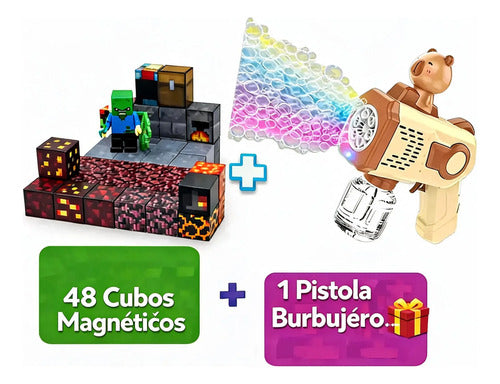 Bloques Magneticos Minecraft + Burbujero Pistola 48 Minecraf 48 Marron
