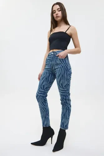 Jean Slim Zebra Azul Chermix De Mujer Algodón Azul 22
