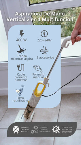 Aspiradora Vertical De Mano Ah400 2 En 1 Multifunción 1200 M