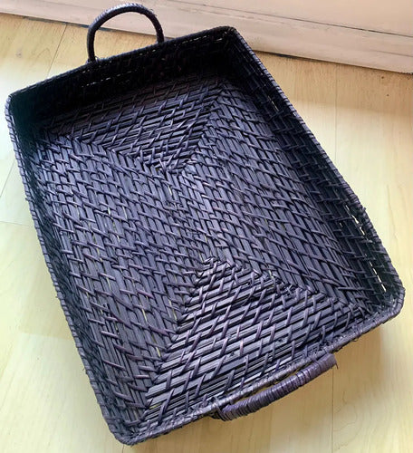 Bandeja Rectangular Fibra Bamboo Y Rattan. Trendy Corner Negro