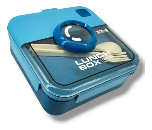 Taper Con Tapa Hermetico Antiderrame Vianda Lunchera Escolar Azul