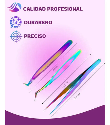 Pinzas para Extensiones de Pestañas a Pelo RelexTech Set x3 Tornasol · 17463 · foto 05