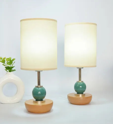 Veladores Sehizo Luz Mónaco Verde X2 Madera Caldén Lino