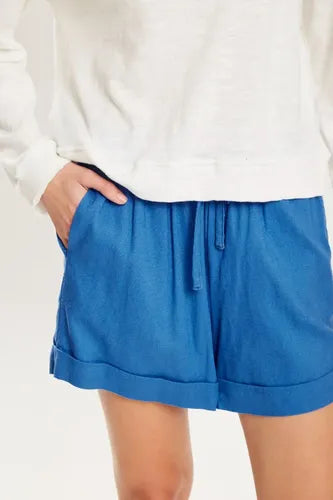 Short Tiro Alto De Lino Con Elastano Koxis Mujer Azul S