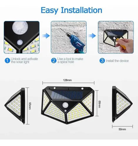 Reflector Panel Solar 100 Led Apique Sens Movimiento Set X 4 Negro Blanco Frío