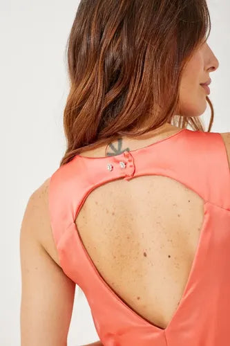 Vestido Corto Para Mujer Seda Sin Mangas Fedra Rimmel Coral