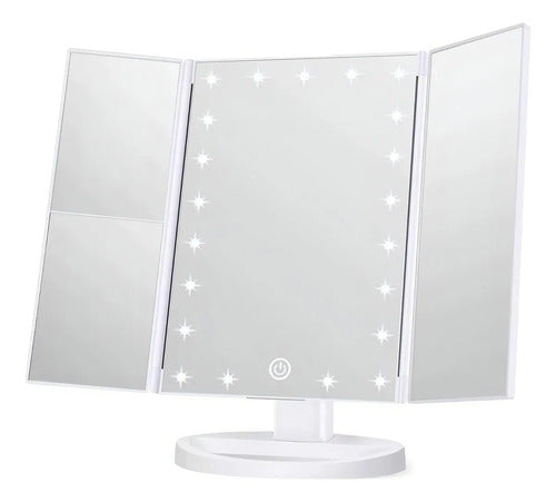 Espejo De Belleza Tocador Plegable De Tres Caras Con Luz Led Blanco