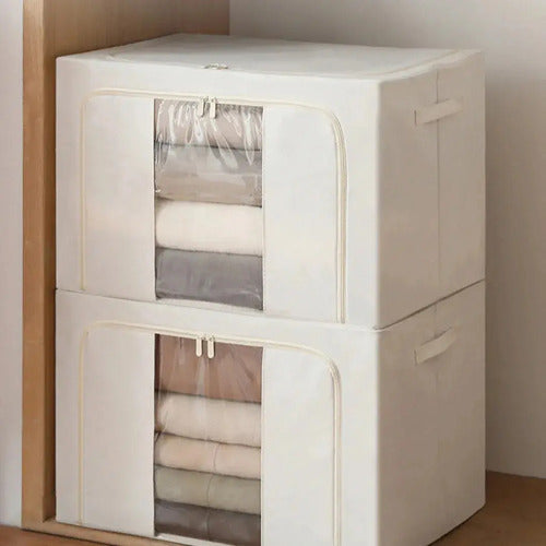 Caja Canasto Organizador Xl Con Cierre Organización Frazada Acolchado Beige Craco
