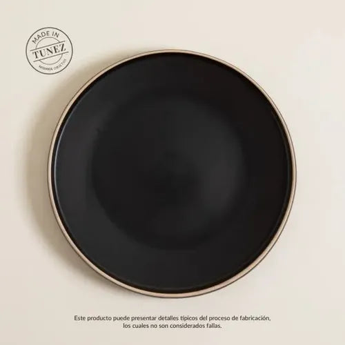 Plato Playo Tozeur Negro Con Borde Natural De 26cm Ceramica