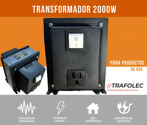 Transformador 220v A 110v Convertidor 2000w Electrico 2kva Negro