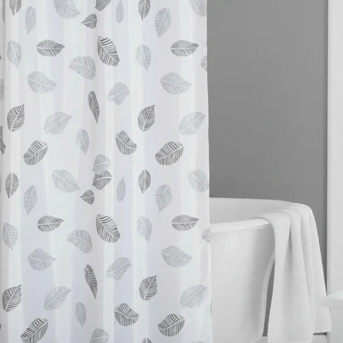 Cortina De Baño Teflón Estampada Imperme Blanco Hoja