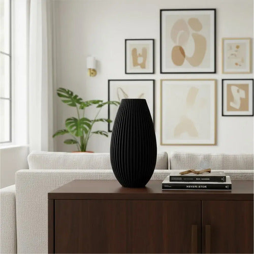 Florero Xl Decorativo Nórdico Moderno Minimalista 25cm Color Negro Rayas