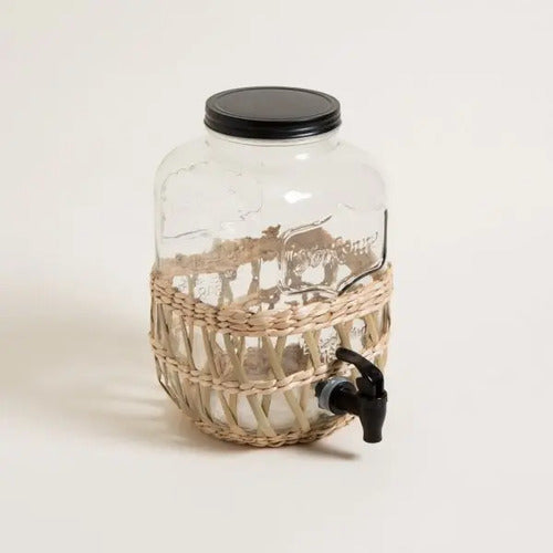 Dispenser De Bebidas Con Malla De Mimbre 5 Litros Color Beige